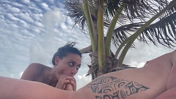 I suck Dorian Del Isla on the beach in Tulum-cumshot,cum,pornstar,blowjob,brunette,deepthroat,couple,big-boobs